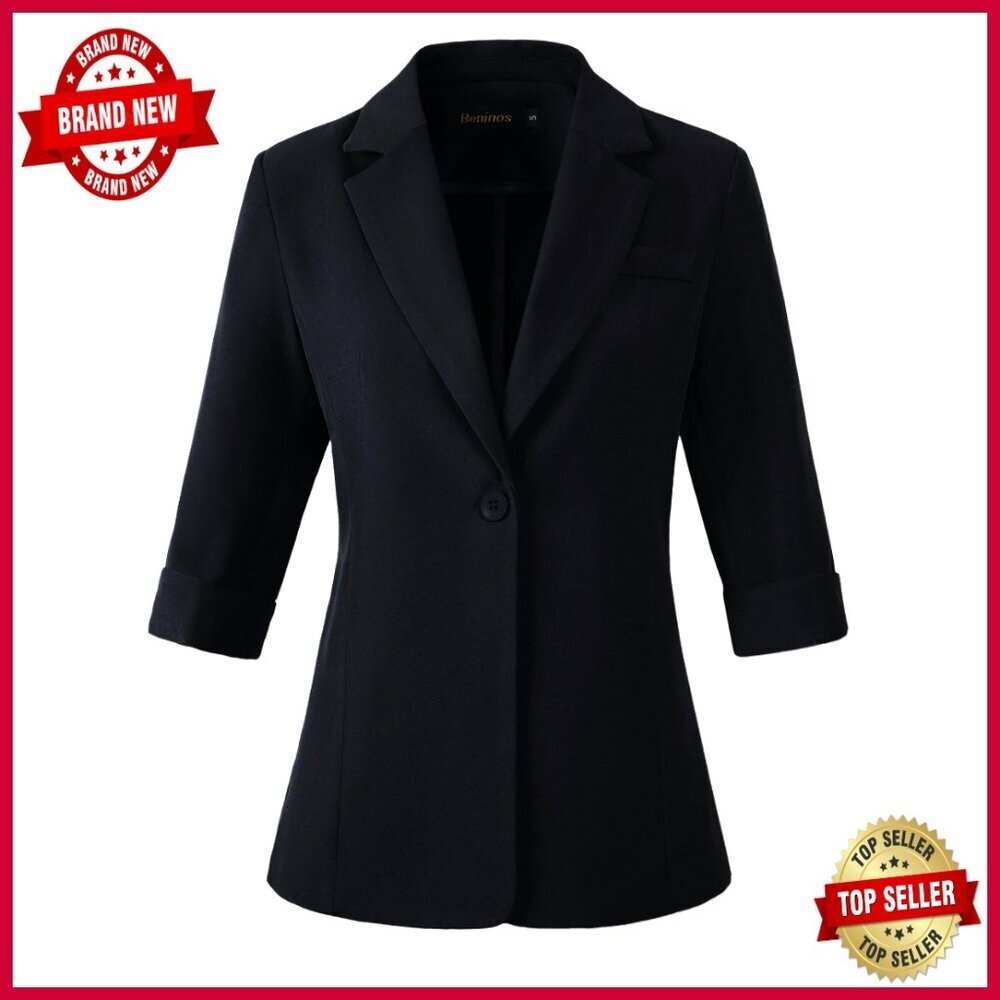 Lightweight 3/4 Sleeve Blazer, Polyester Blend, Business Casual Office Jacket